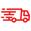 red delivery truck in motion conveying fast service for shipping 11 packages